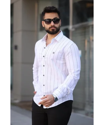 Erkek Pamuklu Çizgi Desenli Gömlek