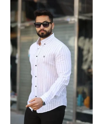 Erkek Pamuklu Çizgi Desenli Gömlek