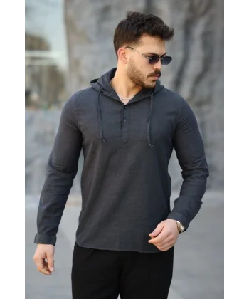 Erkek Pamuklu Kapüşonlu Gömlek