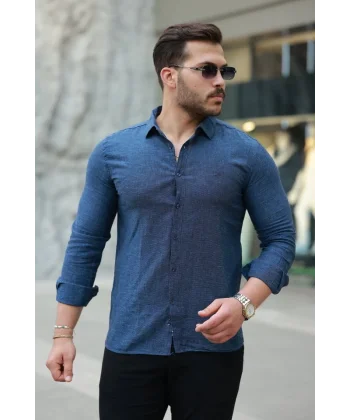 Erkek Pamuklu Keten Gömlek