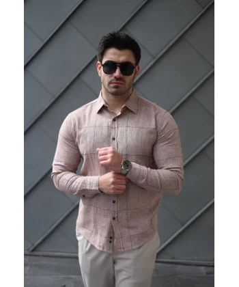 Erkek Pamuklu Keten Kumaş Gömlek