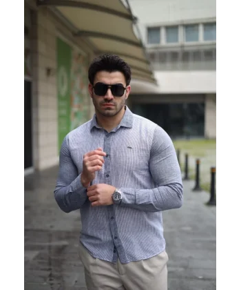 Erkek Pamuklu Keten Kumaş Gömlek