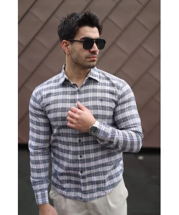 Erkek Pamuklu Keten Kumaş Gömlek