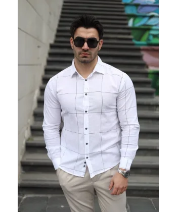 Erkek Pamuklu Keten Kumaş Gömlek