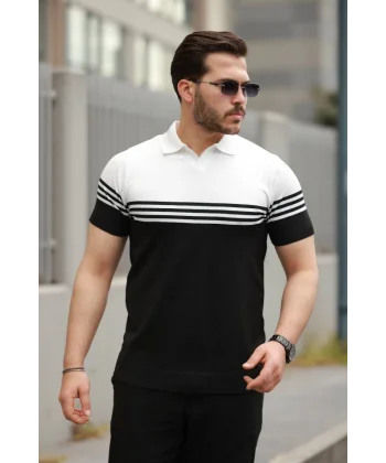 Erkek Parça Renk Yakalı Kısa Kollu T-shirt