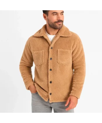 Erkek Pelüş Polar Hırka Gömlek – Yakalı, İlik Düğmeli, Göğüs Cepli, Yumuşak Dokulu Kışlık Regular Fit Rahat Günlük Model - Açık Kahve