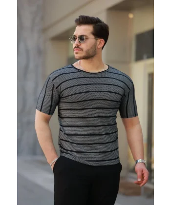 Erkek Petek Desenli Kısa Kollu T-shirt