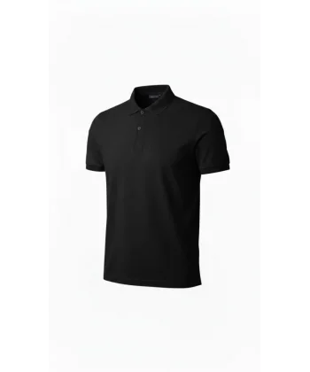 Erkek Pike Kumaş Düğmeli Yaka Regular Fit Günlük Kısa Kol Tişört T-shirt - Siyah