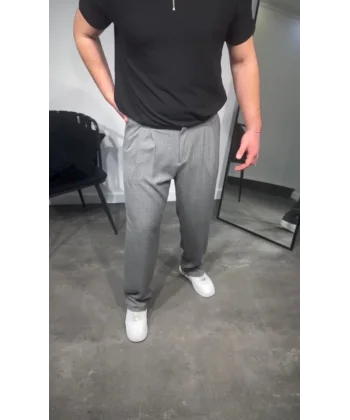 Erkek Pileli Kumaş Baggy Pantolon