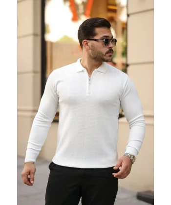 Erkek Pirinç Desenli Uzun Kollu Yakalı Triko