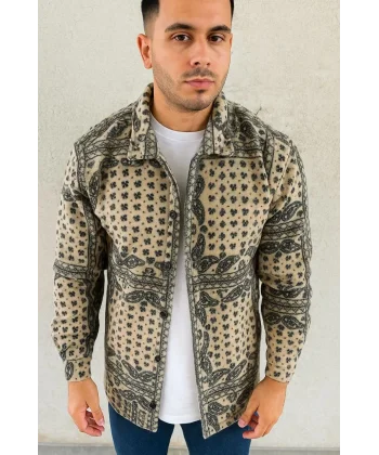 Erkek Polar Fermuarlı Sweatshirt – Kapüşonsuz, Cepli, Yumuşak Dokulu, Oversize Rahat Kalıp, Kışlık Sıcak Tutan Fermuarlı Üst - Bej