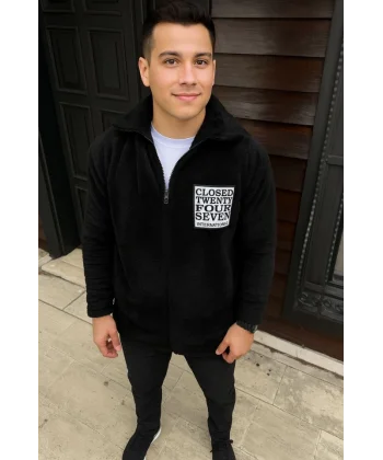 Erkek Polar Fermuarlı Sweatshirt – Kapüşonsuz, Cepli, Yumuşak Dokulu, Oversize Rahat Kalıp, Kışlık Sıcak Tutan Fermuarlı Üst - Siyah