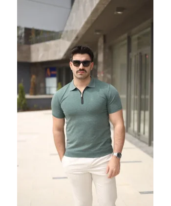 Erkek Polo Yaka Fermuar Detaylı Tişört