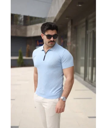 Erkek Polo Yaka Fermuar Detaylı Tişört