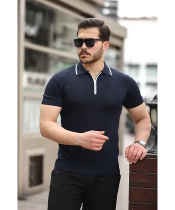 Erkek Polo Yaka Yarım Fermuar Tişört