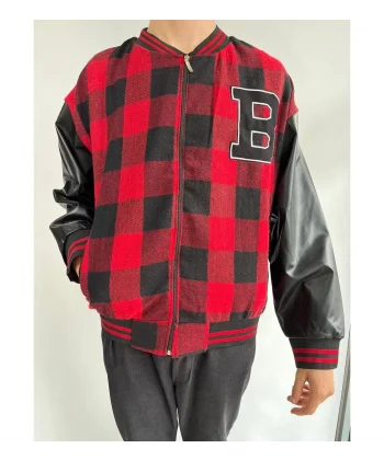 Erkek Pötikare Desen Nakışlı Kolej Ceket - Kırmızı