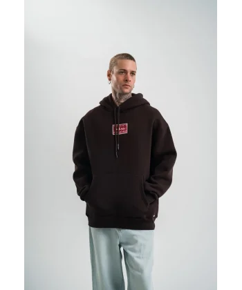 Erkek Premium Nakışlı Kapşonlu Sweatshirt Double Oversize Üç İplik Pamuklu - Siyah