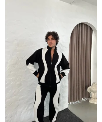 Erkek Premium Parçalı Eşofman Takım - Dik Yaka Fermuarlı Sweatshirt, - Siyah