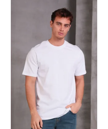 Erkek Relax Fit Bisiklet Yaka %100 Pamuk Rahat Kesim Basic Tişört