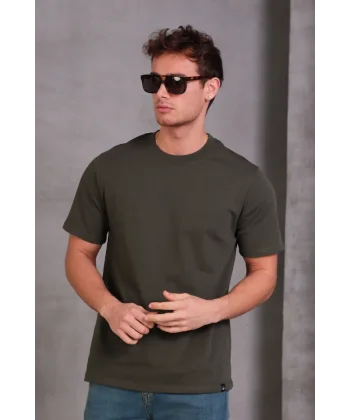 Erkek Relax Fit Bisiklet Yaka %100 Pamuk Rahat Kesim Basic Tişört