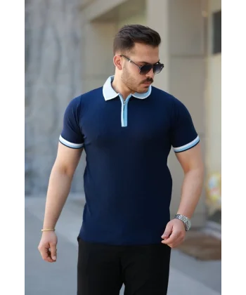 Erkek Renkli Yaka Kısa Kollu Tişört