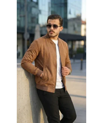 Erkek Scuba Süet Kumaş Bomber Hırka