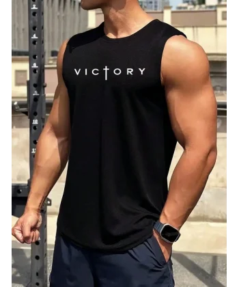 Erkek Sıfır Kol Victory Baskılı Süprem Bluz