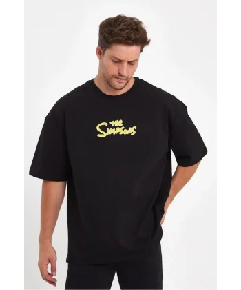 Erkek Sırt Baskılı Bisiklet Yaka Oversize T-shirt - Siyah