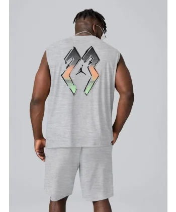 Erkek Sırt Baskılı Sıfır Kol İkili Şort Takım - Gri