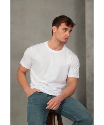 Erkek Slim Fit Bisiklet Yaka %100 Pamuk Dar Kesim Basic Tişört