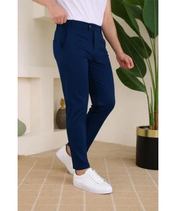 Erkek Slim Fit Likralı Bilek Boy Dilli Kumaş Pantolon