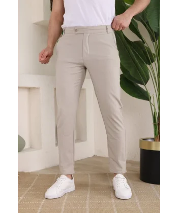 Erkek Slim Fit Likralı Bilek Boy Kumaş Pantolon