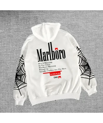 Erkek Tam Fermuarlı Kapşonlu Üç İplik Hırka - Beyaz