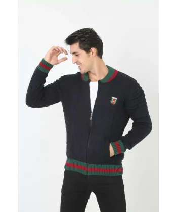 Erkek Tam Fermuarlı Triko Hırka - Lacivert