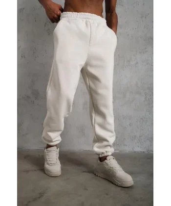 Erkek Üç İplik Alt Eşofman Lastikli - Beyaz