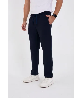 Erkek Üç İplik Basic Eşofman Boru Paça İpli Pantolon - Lacivert