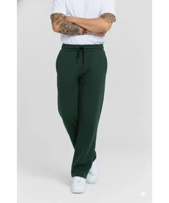 Erkek Üç Iplik Kışlık Pamuklu Ovarsize Bağcıklı Düz Paça Cepli Eşofman Altı Spor Rahat Model - Haki