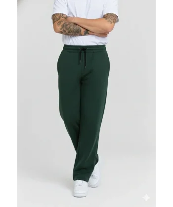 Erkek Üç iplik Kışlık Pamuklu Ovarsize Bağcıklı Düz Paça Cepli Eşofman Altı Spor Rahat Model - Haki