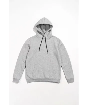 Erkek Uzun Kol Kapşonlu Basic Sweatshirt Hoodie  Gri