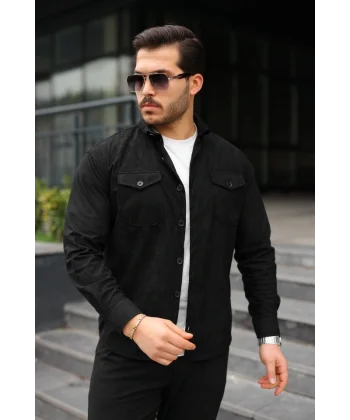 Erkek Uzun Kollu Cepli Kadife Gömlek