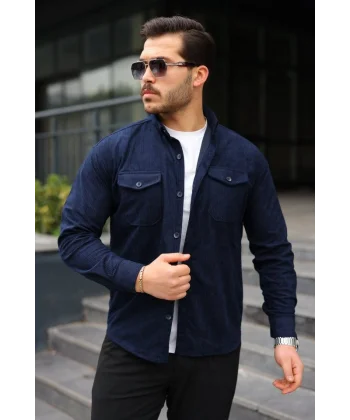 Erkek Uzun Kollu Cepli Kadife Gömlek