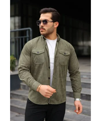 Erkek Uzun Kollu Cepli Kadife Gömlek