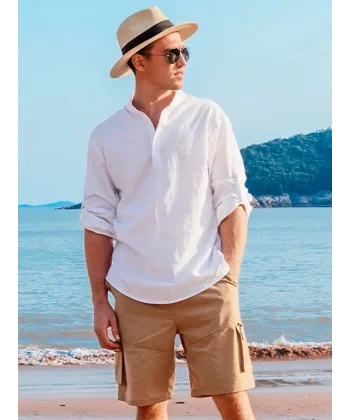 Erkek Uzun Kollu Hakim Yaka Düğmeli Erkek Müslim Gömlek