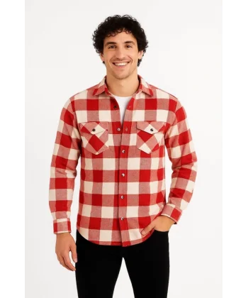Erkek Uzun Kollu Oduncu Gömlek - Kırmızı