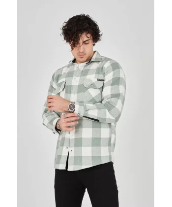 Erkek Uzun Kollu Oduncu Gömlek - Mint yeşili