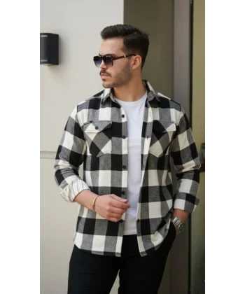 Erkek Uzun Kollu Oduncu Gömlek - Siyah