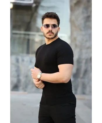 Erkek Viskon Kumaş Bisiklet Yaka Basic Tişört