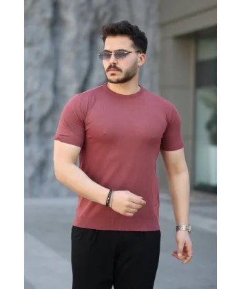 Erkek Viskon Kumaş Bisiklet Yaka Basic Tişört