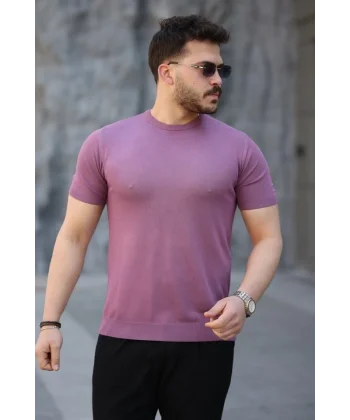 Erkek Viskon Kumaş Bisiklet Yaka Basic Tişört