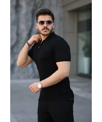 Erkek Viskon Kumaş Polo Yaka Desenli Tişört